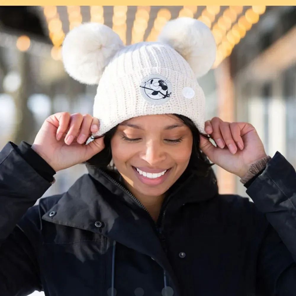 Love your melon MINNIE MOUSE DISNEY 100TH WHITE SPECKLED DOUBLE POM BEANIE
